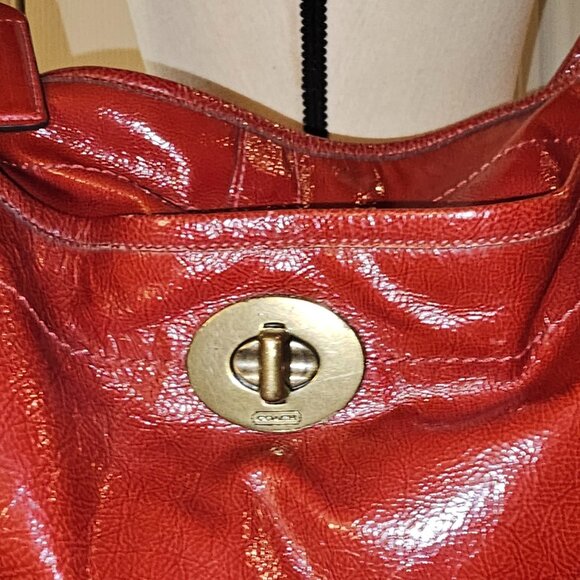 Coach Ergo Turnlock Crushed Red Patent Leather Shoulder Hobo Bag - Picture 3 of 5
